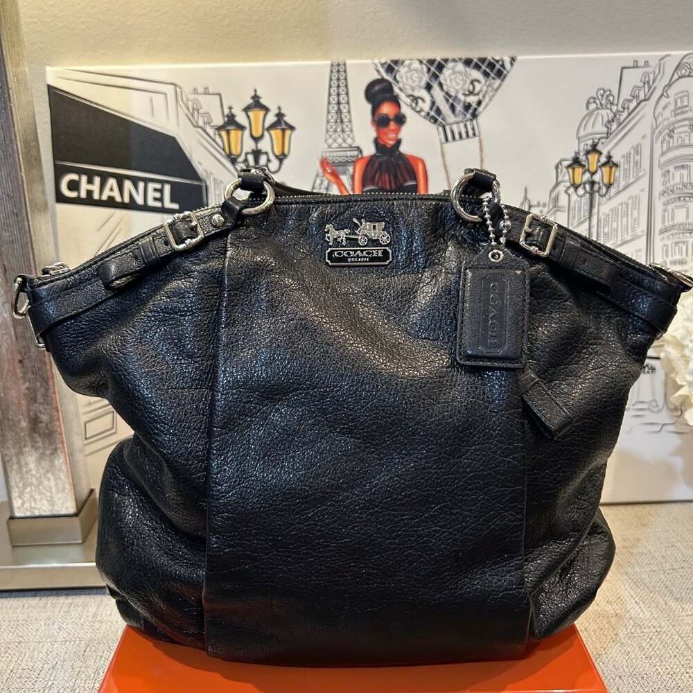 Coach Madison Lindsey Convertible Black Leather Shoulder Bag